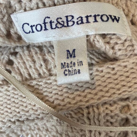 Croft & Barrow Beige Crochet Sweater Womens Size M Crew Neck Short Sleeve Ribbed - Picture 10 of 10